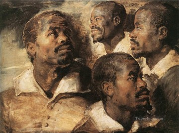バロック Painting - 黒人バロックの頭部に関する4つの習作 ピーター・パウル・ルーベンス